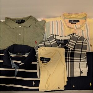 Lot 6 Polo Ralph Lauren Shirts L Men's VTG Caldwell Plaid Pastel Striped Bundle